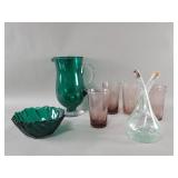 Vintage hand blown tumblers, pitcher, etc