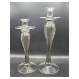 Pair of handmade Polish smoky art glass candle