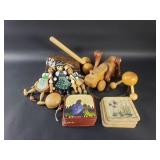 Carved wood toys, coasters, and trinket box