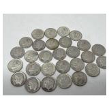 28 silver Roosevelt dime coins