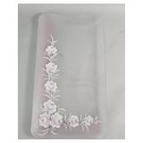 Vintage hand-painted frosted glass floral tray