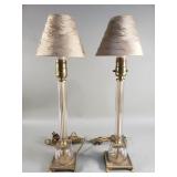 Pair of vintage glass and brass table lamps