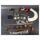 Vintage costume jewelry, brooches, bracelets,