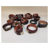Group of leather and faux leather belts