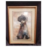 Signed watercolor portrait of a young girl