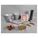 Vintage aluminum planters, copper, brass
