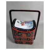 Vintage Chinese tiered lacquer and porcelain shard