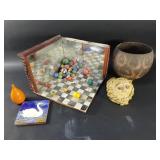 Group of signed pottery vase, figure, tile and