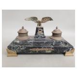 Napoleon III style marble and brass dual inkwell