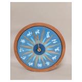 Vintage walnut and enamel zodiac quartz wall clock