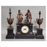 3-piece marble and spelter mantel clock & wind-up