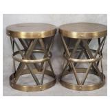Pair of vintage hammered brass drum table
