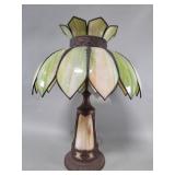 Vintage slag glass and spelter table lamp