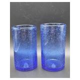 Pair of vintage hand-blown cobalt blue bubble