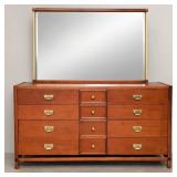 Hickory Mid-century walnut dresser with mirror