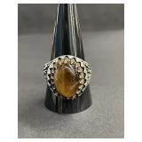 Menï¿½s sterling silver and tiger eye ring