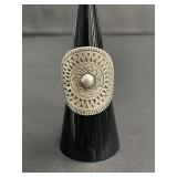Sterling silver engraved sunburst ring