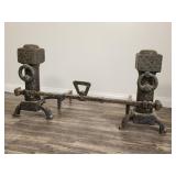 Vintage cast iron hand-hammered "fire dogs"