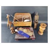 Group of wood doorstop, figurine, nutcracker, etc.