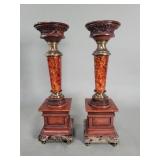 Pair of contemporary marble, wood, brass and