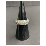 Sterling silver band ring with pavï¿½ cubic zirconia