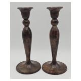 Pair of vintage patinated brass candlesticks