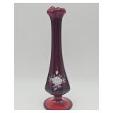 Vintage Fenton ruby red art glass bud vase,