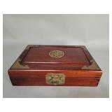 Vintage Asian mahogany and brass jewelry box