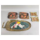 Group of vintage brass mosaic trays made in Mexico