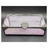 Vintage beveled pink iridescent glass jewelry b