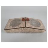 Vintage lidded mosaic tile brass and wood