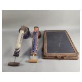 Pair of antique chalk boards and 2 vintage pump