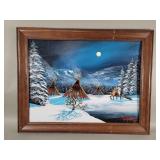 Loren Two Bulls signed oil painting on artist