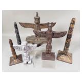 Group of vintage totem poles, brass, aluminum &