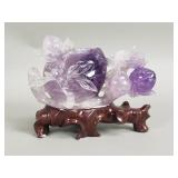 Carved amethyst fruits and leaves sculpture