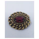 Signed Joseff red ruby rhinestone and gold-tone