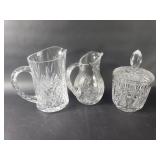 Group of crystal candy jar, and pitcher