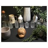 Vintage rosebud vases, faux plants, vases