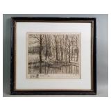 Signed vintage Amï¿½dï¿½e Fï¿½au etching "Les Peupliers"