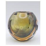 Vintage hand-blown green and amber sommerso