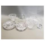 Group of crystal and glass bowls, ashtray, and