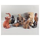 Group of vintage carved wood figurines