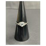 Sterling silver ring with heart-cut cubic zirconia