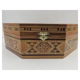 Octagonal inlaid wood & mother-of-pearl box