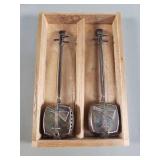 Pair of vintage Japanese shamisen sterling