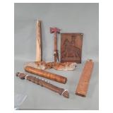 Group of wood carved sculpture, wall decoration,