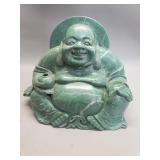 Vintage green stone laughing Buddha sculpture