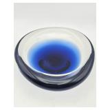 Vintage hand-blown blue sommerso art glass bowl