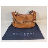 Burberry suede hobo style handbag with gold tone