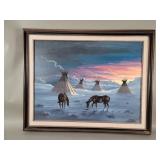 Two Bulls Sioux signed oil painting on canvas